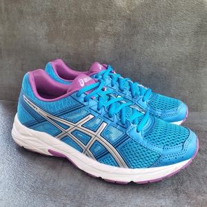Asics Women's 7 Gel Contend 4 Blue Purple Lace Up T765N Comfort Running Shoes